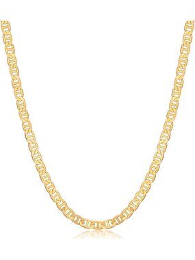 18K Gold Plated Mariner Chain Necklace for Women - Stylish Flat Marina Design